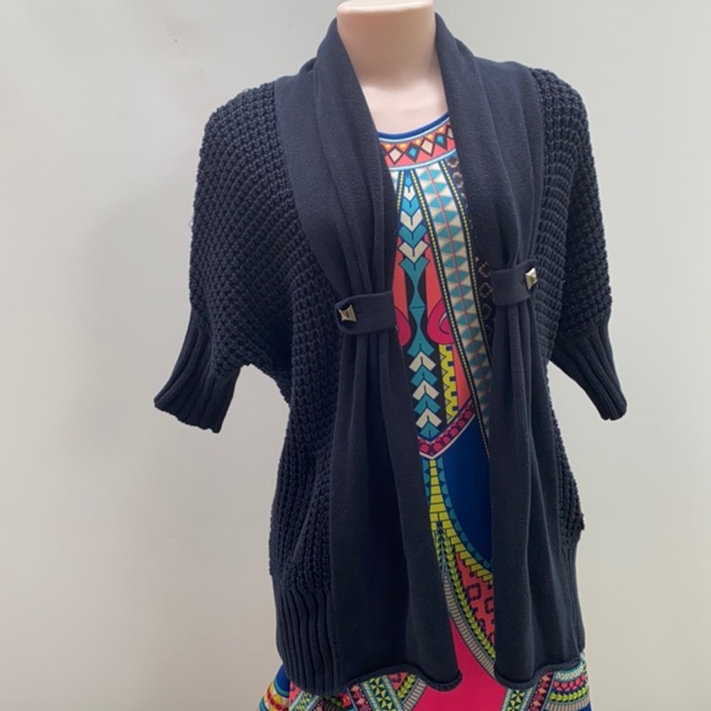 GUESS Jeans Waffle Knit Open Front Cardigan Sweater Black Small